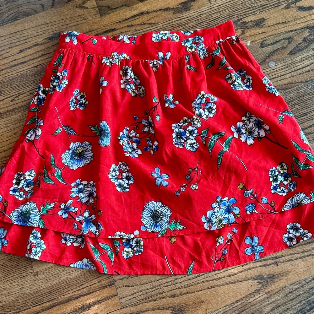 SHEIN Red Floral Skater Skirt size M